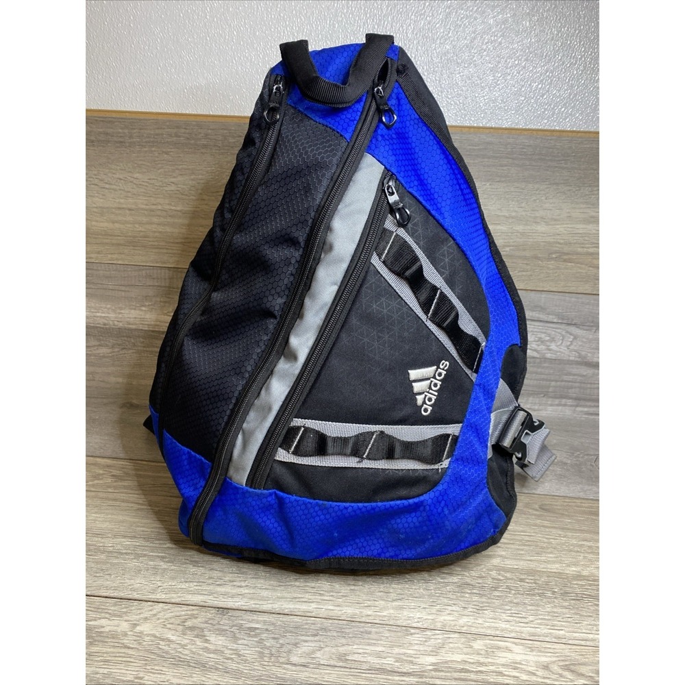 Adidas Sling Backpack Spring Load Crossbody Shoulder Strap 16x20 Black Blue Gray - Picture 11 of 16